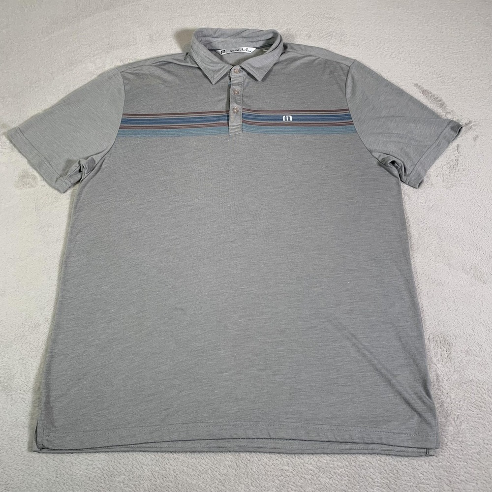 TravisMathew Polo Shirt Mens‎ XL Gray Stripe Golf Performance Stretch Soft Knit